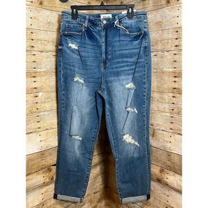 TRICOT SIZE 1XL SLIM FIT ROLL CUFF DISTRESSED SLOUCHY STRETCH BOYFRIEND JEANS